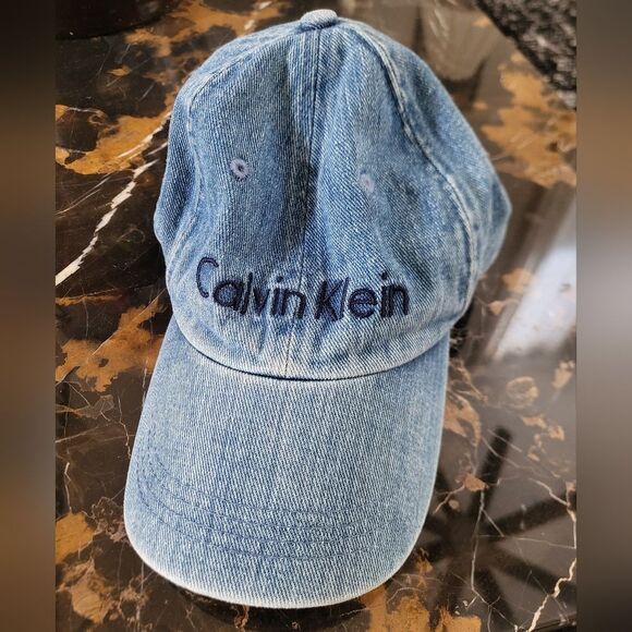 Vintage Calvin Klein Strapeback Cap Denim Wash Blue Jean Baseball Faded Cotton - Picture 1 of 12
